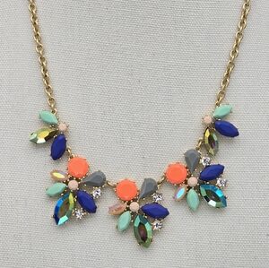 J.Crew Necklace Colorful Rhinestone Acrylic Cluster Statement bling glam runway